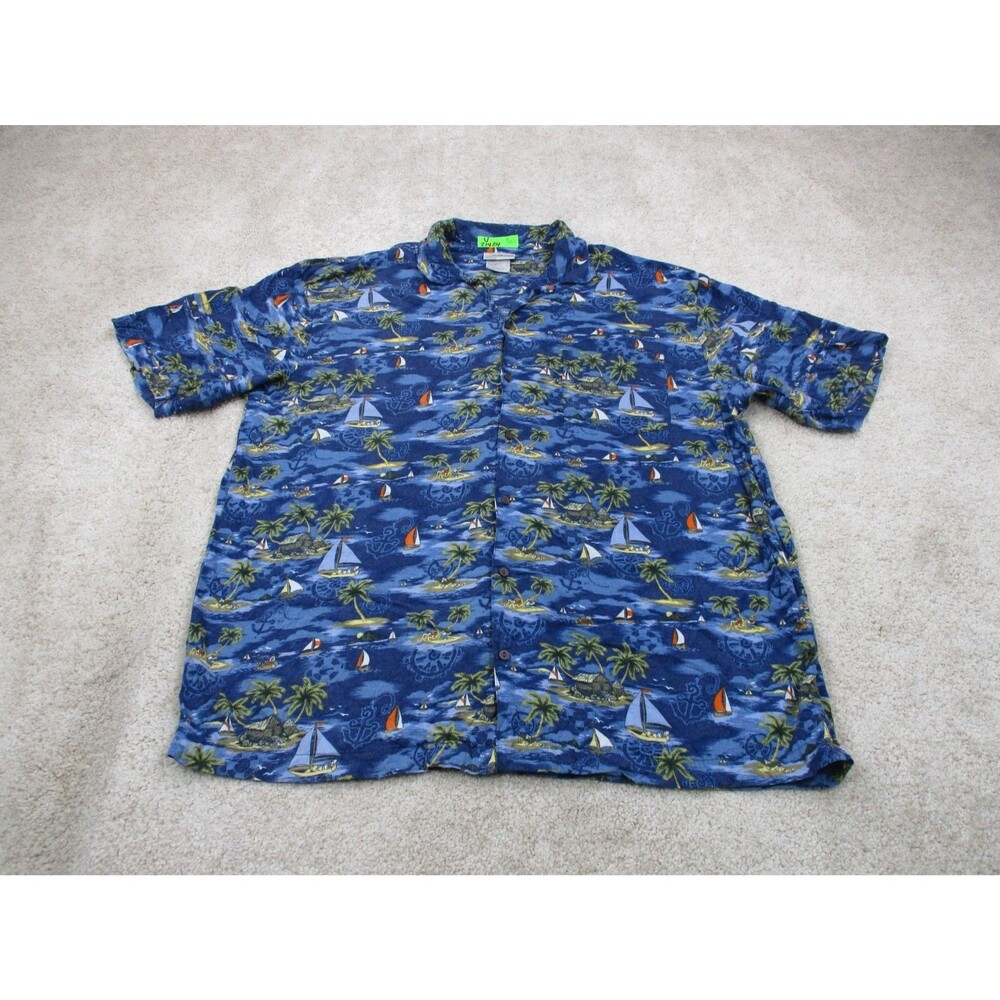 VINTAGE Disney Shirt Men Large L Blue Rayon Mickey Mouse Hawaiian Camp Tropical